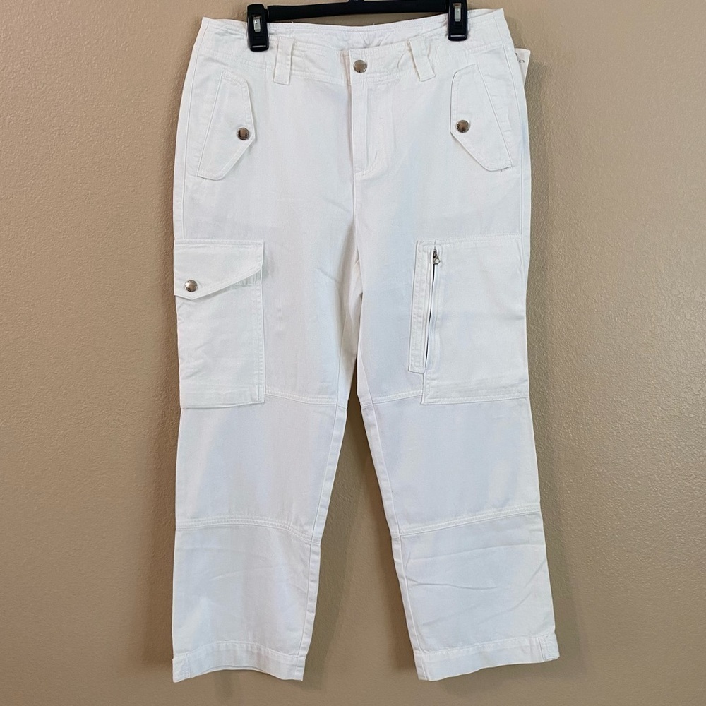 Ralph Lauren New Womens Size 10 White Cargo Pants with Silver Buttons 26 Inseam